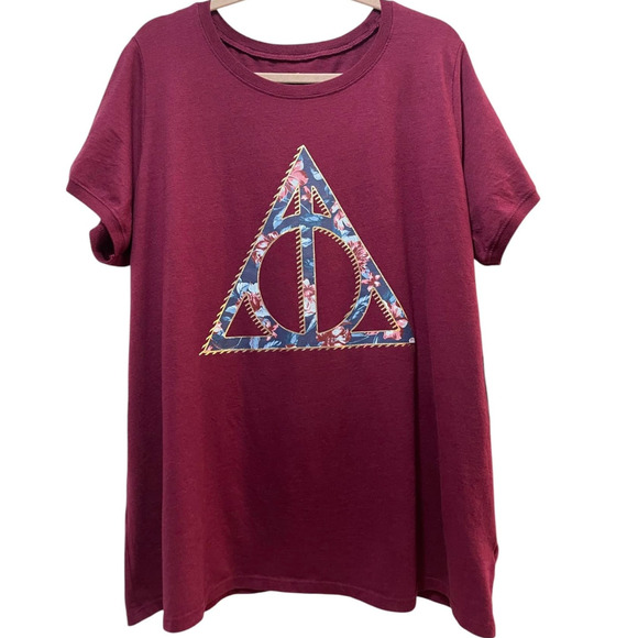 Torrid 5 (5X 28) Harry Potter Floral Deathly Hallows Classic Fit Graphic T Shirt - Picture 2 of 2